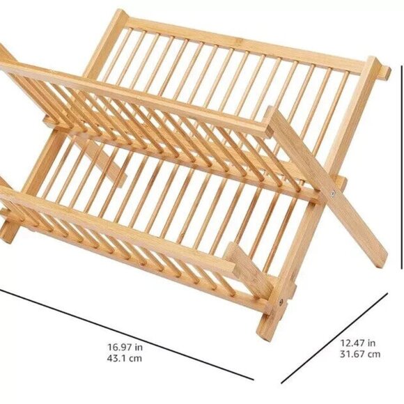 New Bamboo Wooden Dish Rack Plate Rack Collapsible Compact Dish Drying R… - Picture 2 of 6